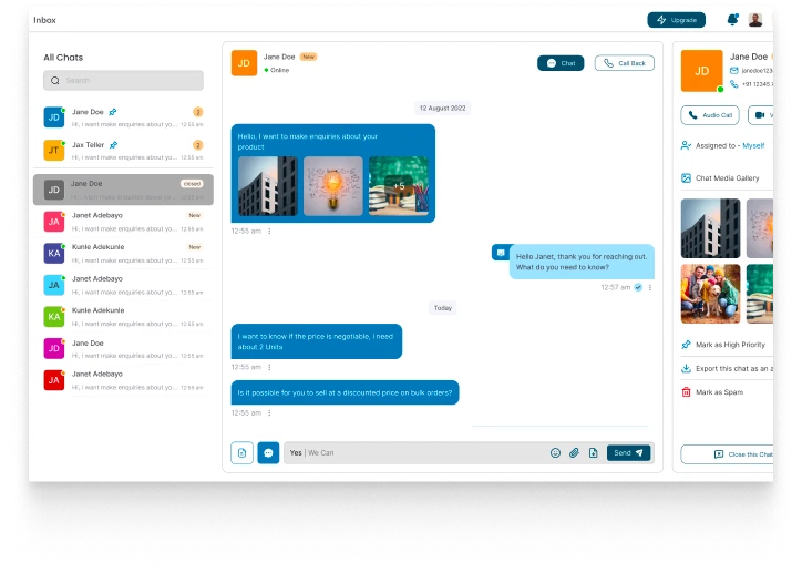 A screenshot of a customer support chat interface